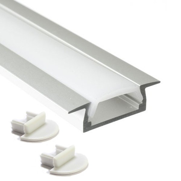Profilé Aluminium Encastrable 2m pour Ruban LED Couvercle Blanc