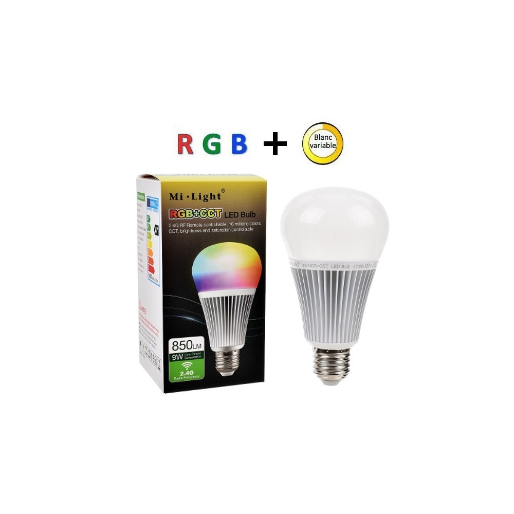 Ampoule LED E27 RGB+blanc variable 9W