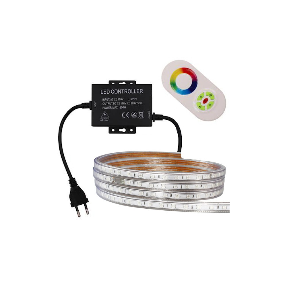 kit ruban Bandeau LED interrupteur mural rgb 24v-5m-ip20-60l/m-prêt a  l'emploi