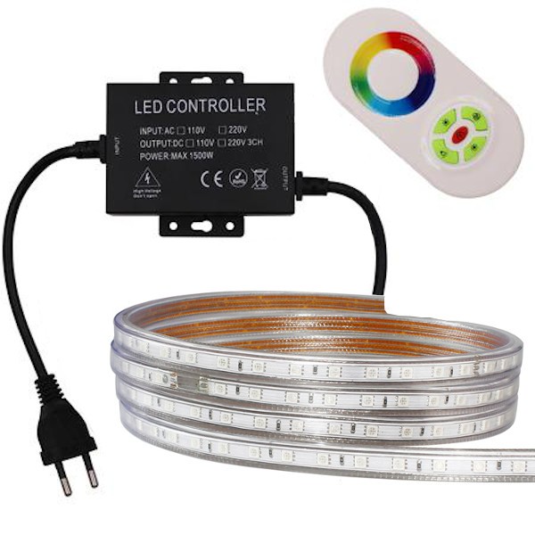 Kit ruban LED RGB 220V non étanche 5m avec contrôleur 24 touches IR