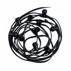 Guirlande lumineuse guinguette - câble plat noir 10 mètres 20 douilles B22